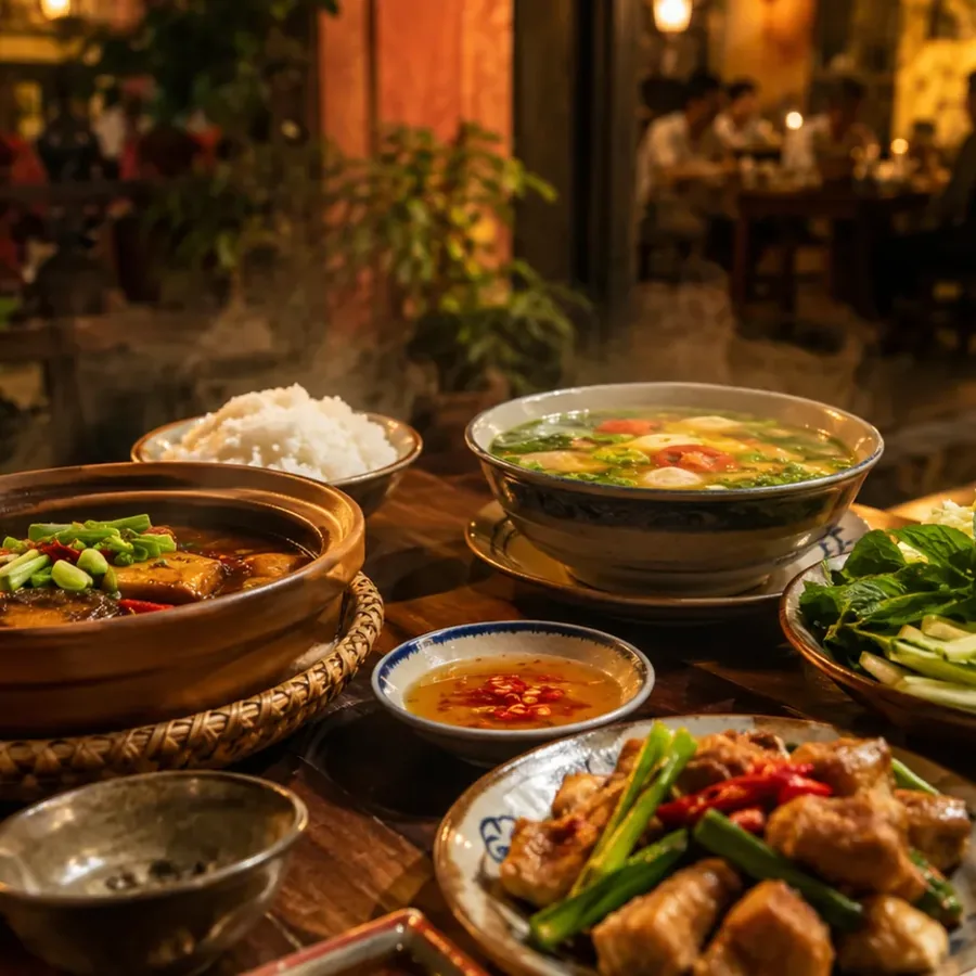 Khách ngồi ăn trò chuyện